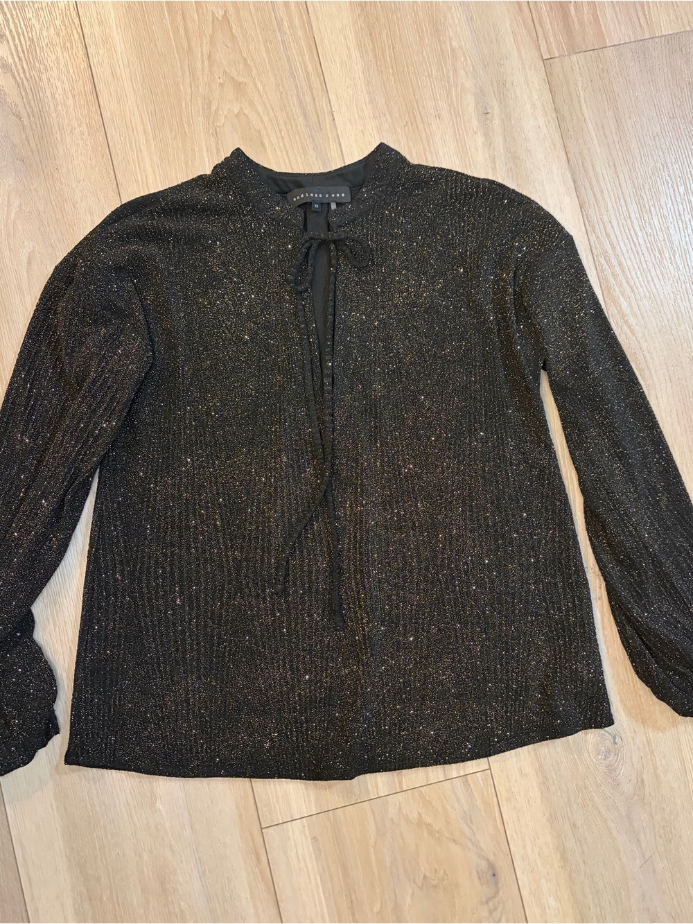 Endless Rose Black Sparkle Tie-Neck V-Neck Sweater - Picture 7 of 11